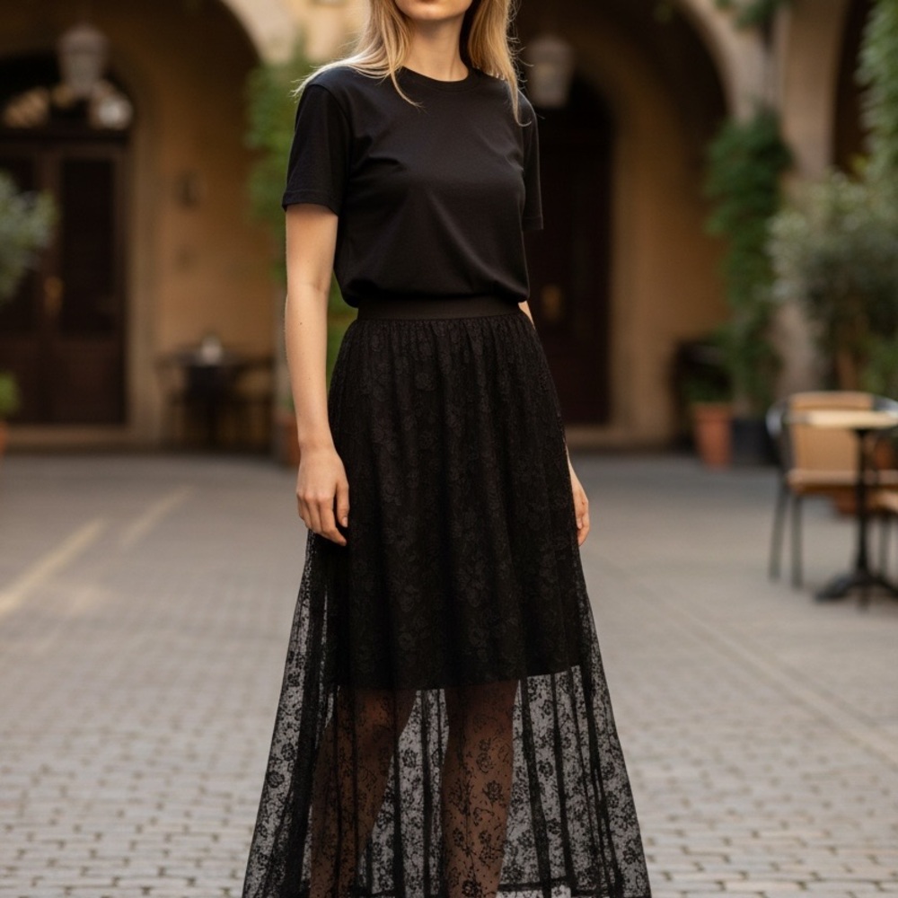 Universal Thread Black Sheer Lace Maxi Skirt